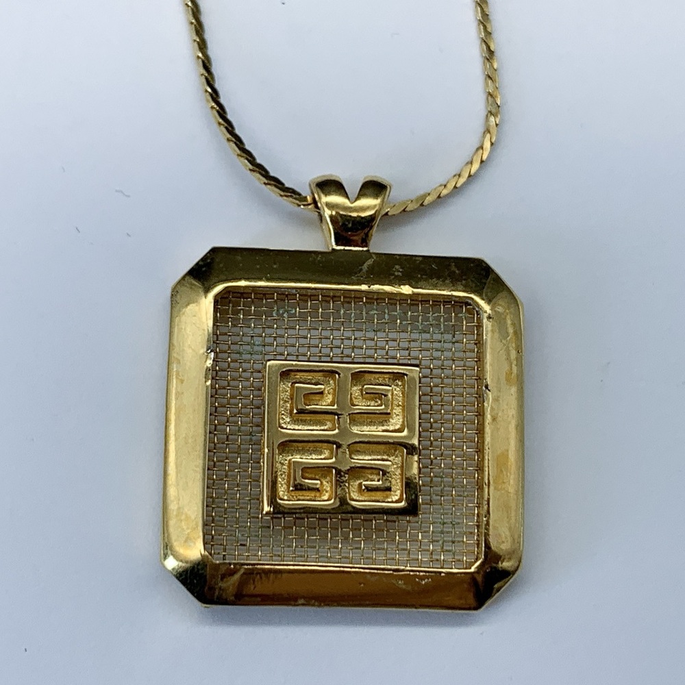 Givenchy 1990 Square Logo Pendant Gold Plated Necklace